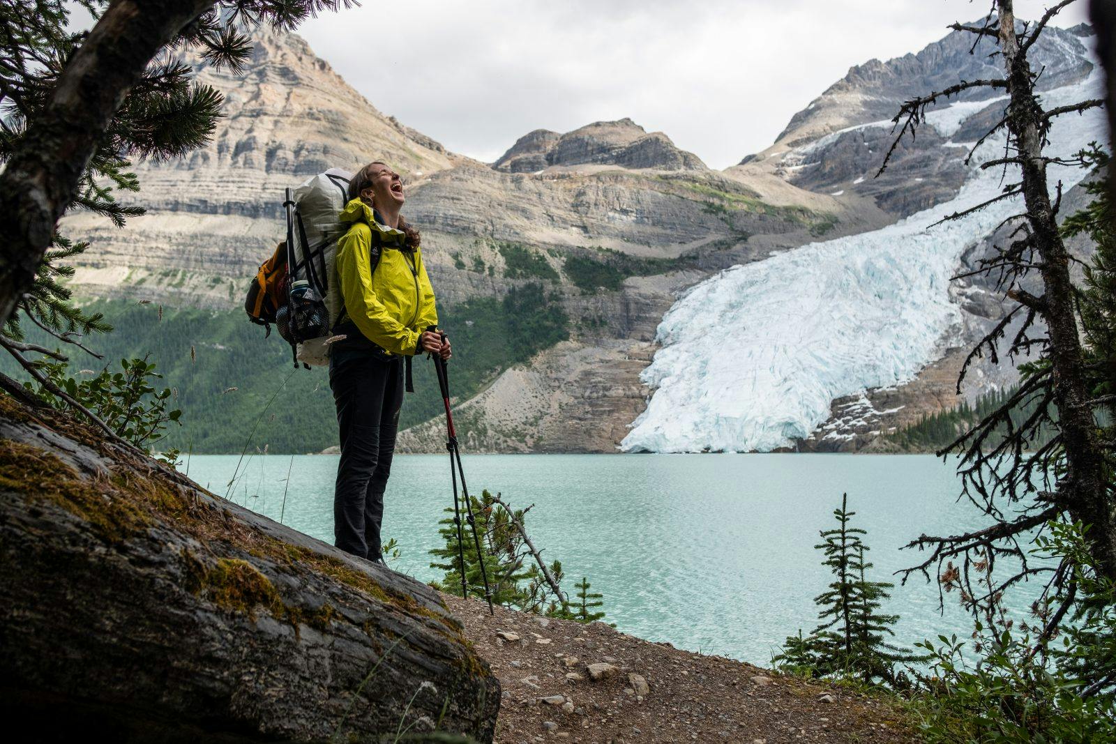 Laura's cackle echoing across the aptly named Berg Lake. Photo by Coburn Brown