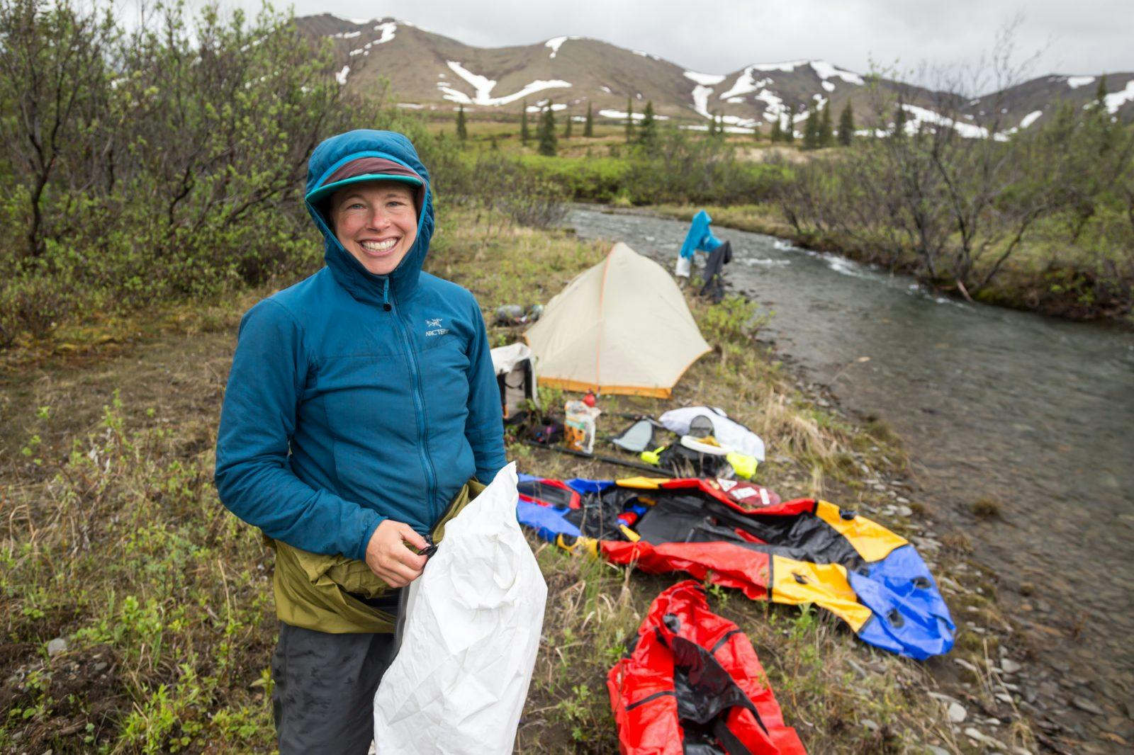 Sarah Miller Histand with her world-class smile on a backcountry packrafting trip! &#x1F4F8;: Luc Mehl.