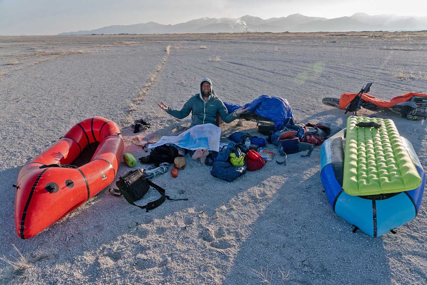 Photo by Steve Fassbinder. SLC traverse. Andy Burr. for Big Agnes campaign