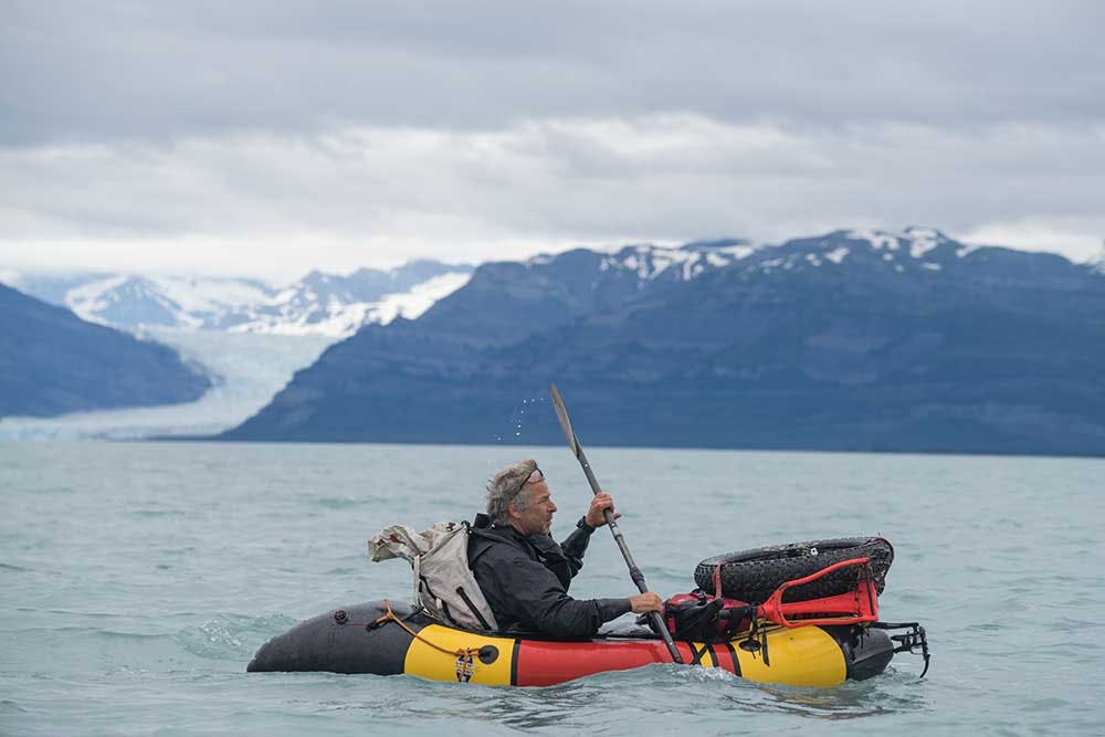 Roman Dial paddling Icy Bay, Lost Coast Tour, 2011. Photo by Steve Fassbinder