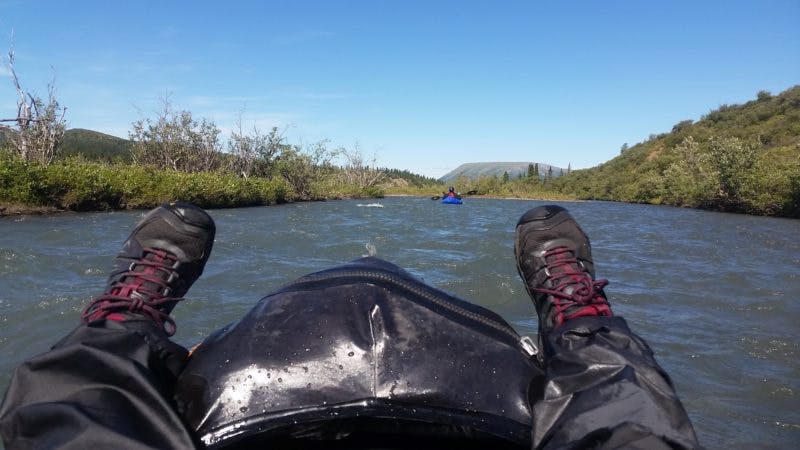 Wear a PFD, helmet, dry suit, and suitable footwear while on the river.