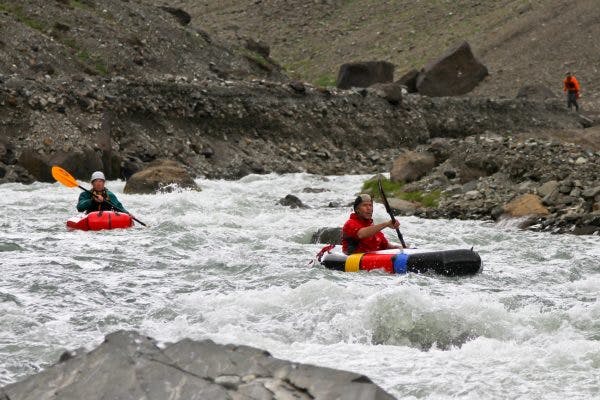 Roman Dial and Sarah Heck in The Gates of Aniakchak River, Alaska.