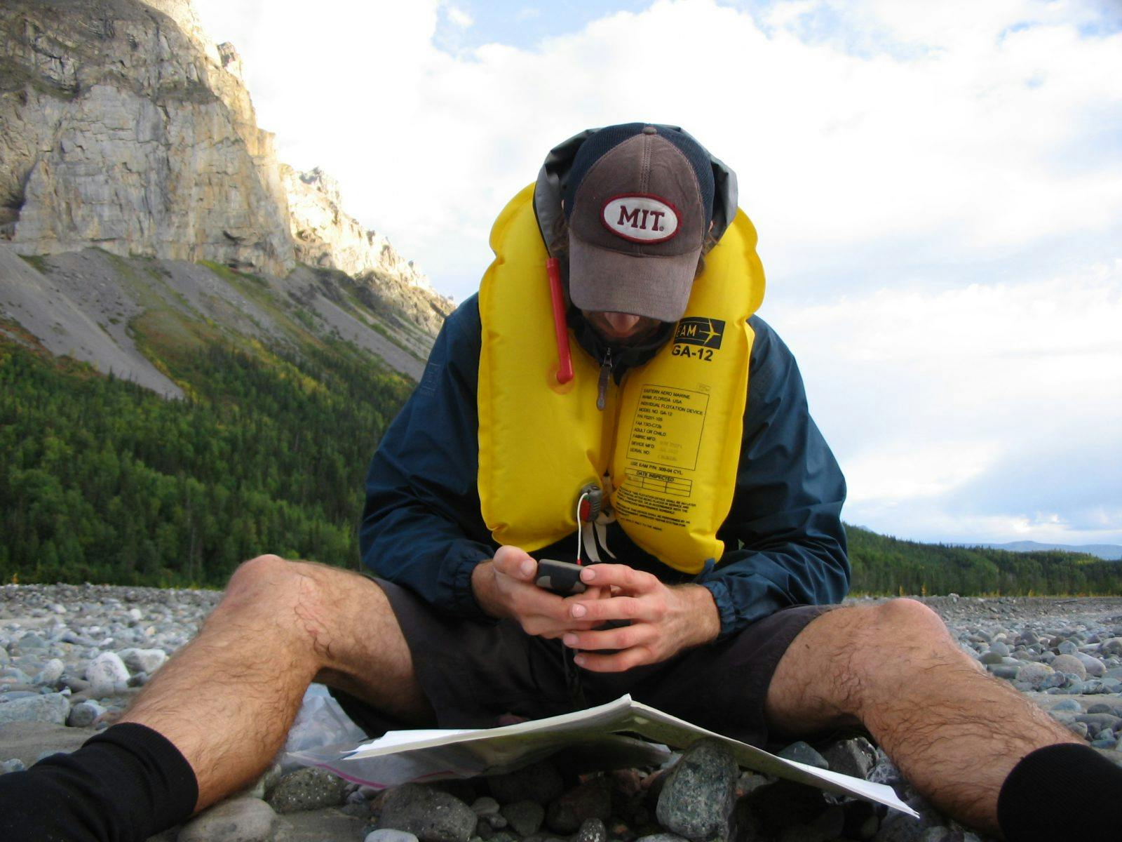 Luc Mehl with Airplane PFD, Chitistone River, Wrangell St-Elias National Park