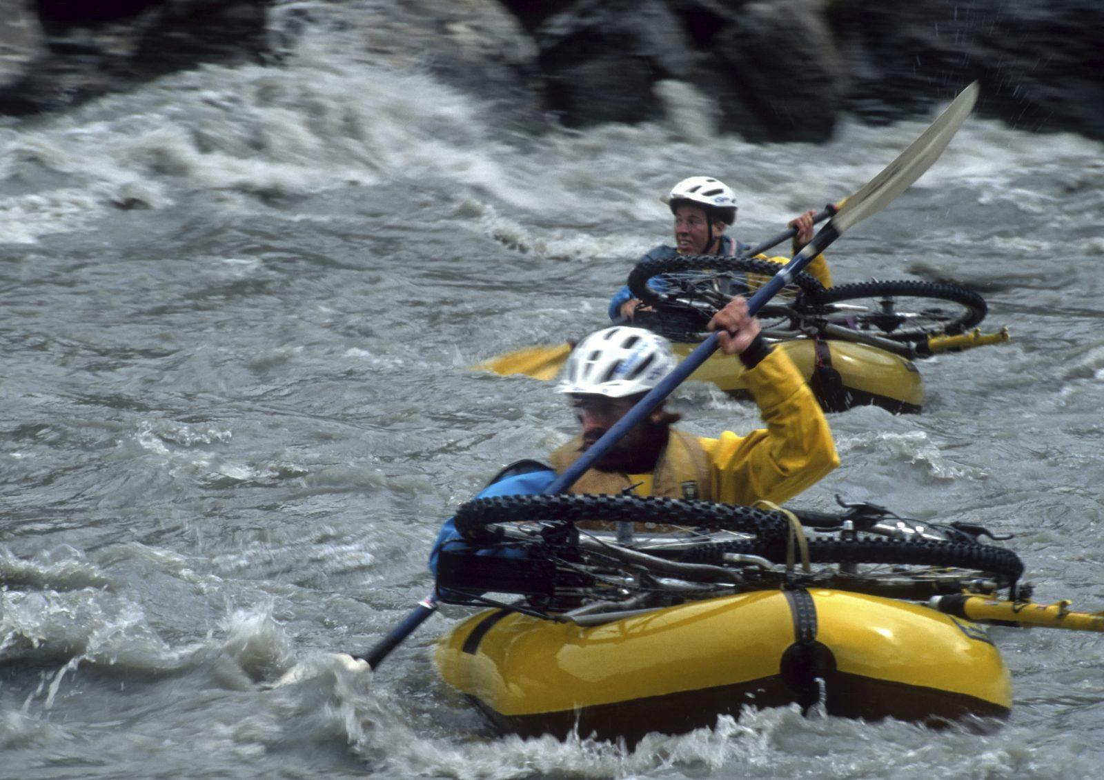 Roman and Paul on the glacier silt laden Nebesna River, Alaska.