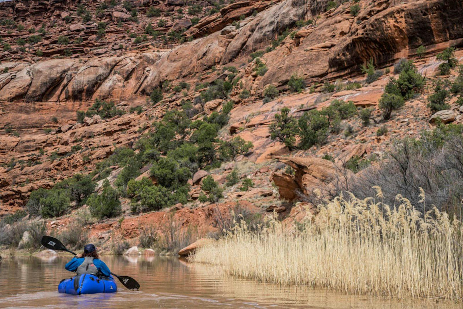 Lizzy Scully paddling down the Dolores River.