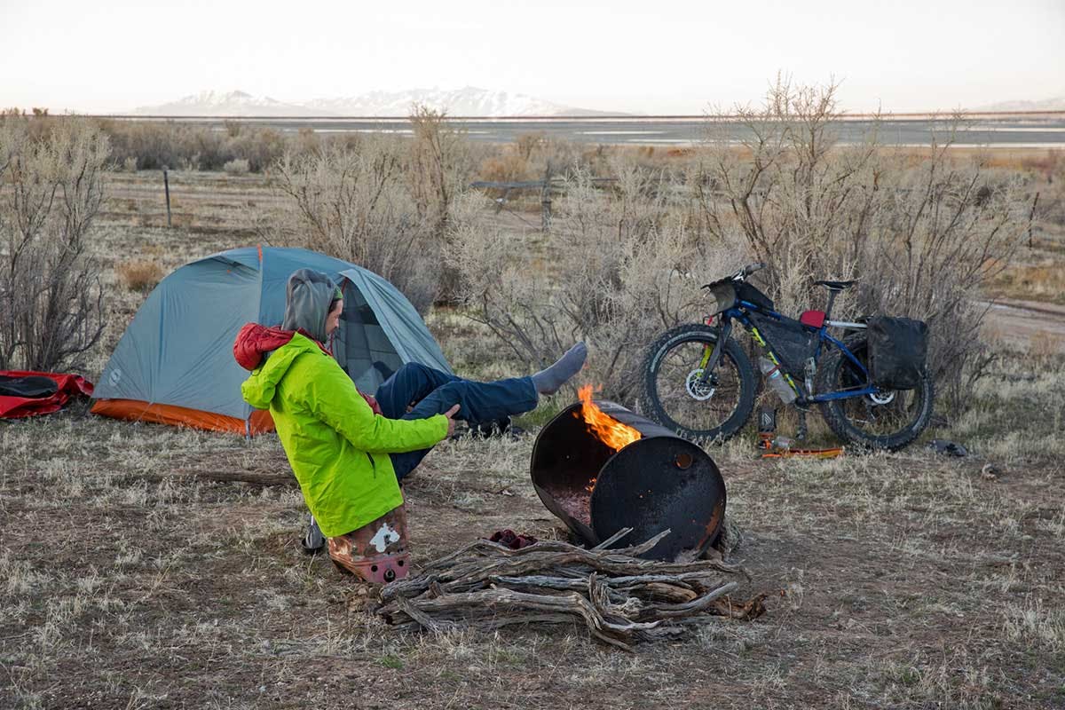 Taking a break after a cold morning ride on the Great Salt Lake. Photo by Andrew Burr.