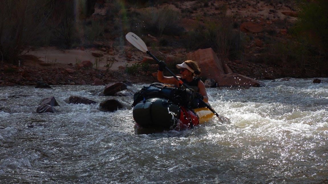 &quot;With the many side hikes interrupting the paddling, we found ourselves on the water late into the afternoon with beautiful light. Here Sydney paddles through dappled sunlight peeking over the canyon walls that are several hundred feet above the water.&quot;