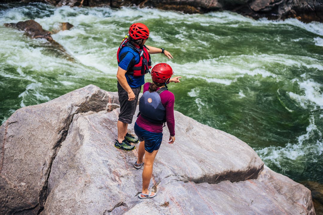 Evan Kay and Ashley Tucker scouting possibilities in the Gunnison Gorge. Photo by Jeremiah Watt