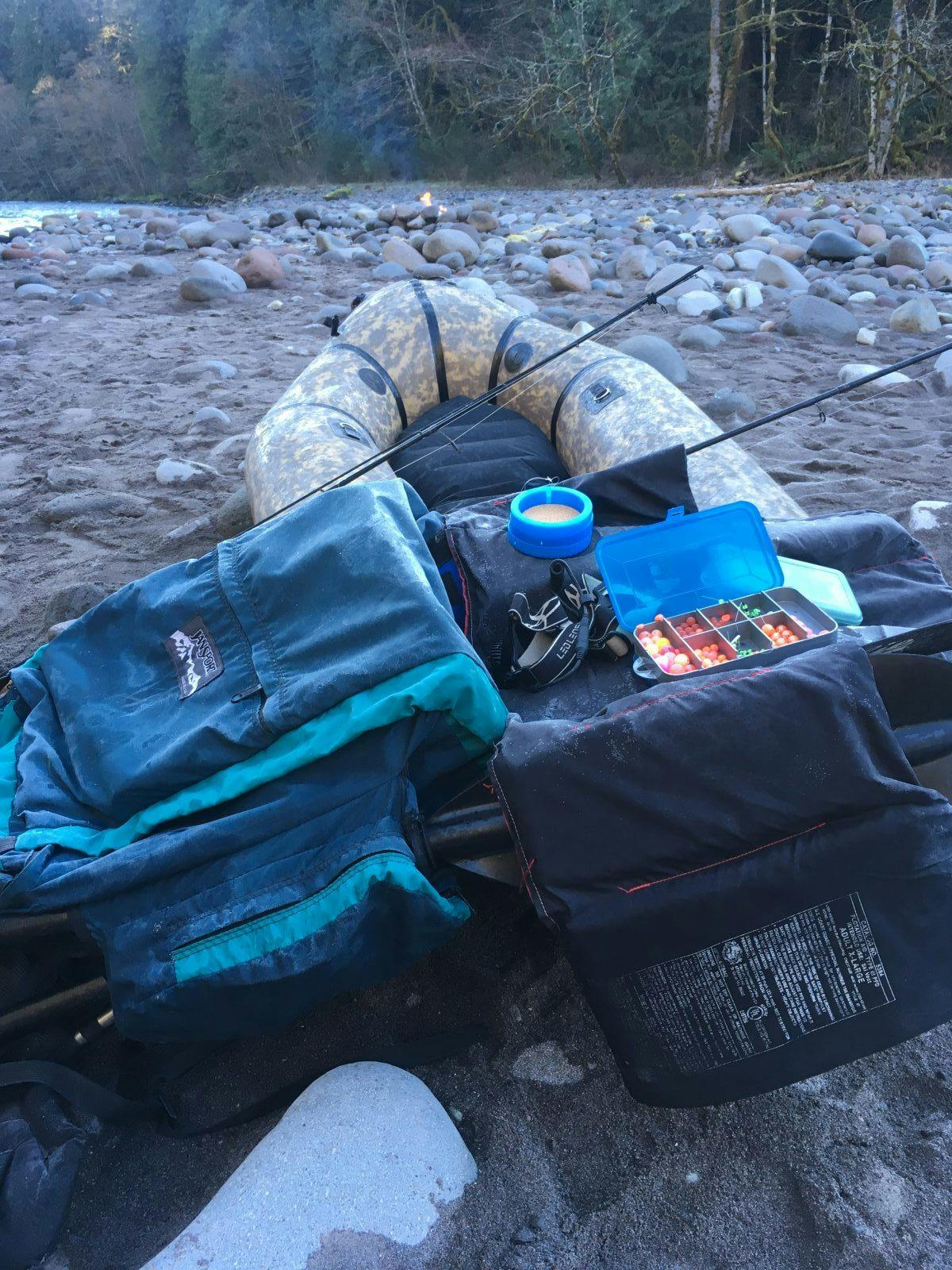 My fingers get cold just looking at this photo. You can see the frost on the surface of my backpack. I remember spending the morning running my guides through the water just to keep ice from building up so I could continue to cast. Eventually I made a fire which made all the difference.