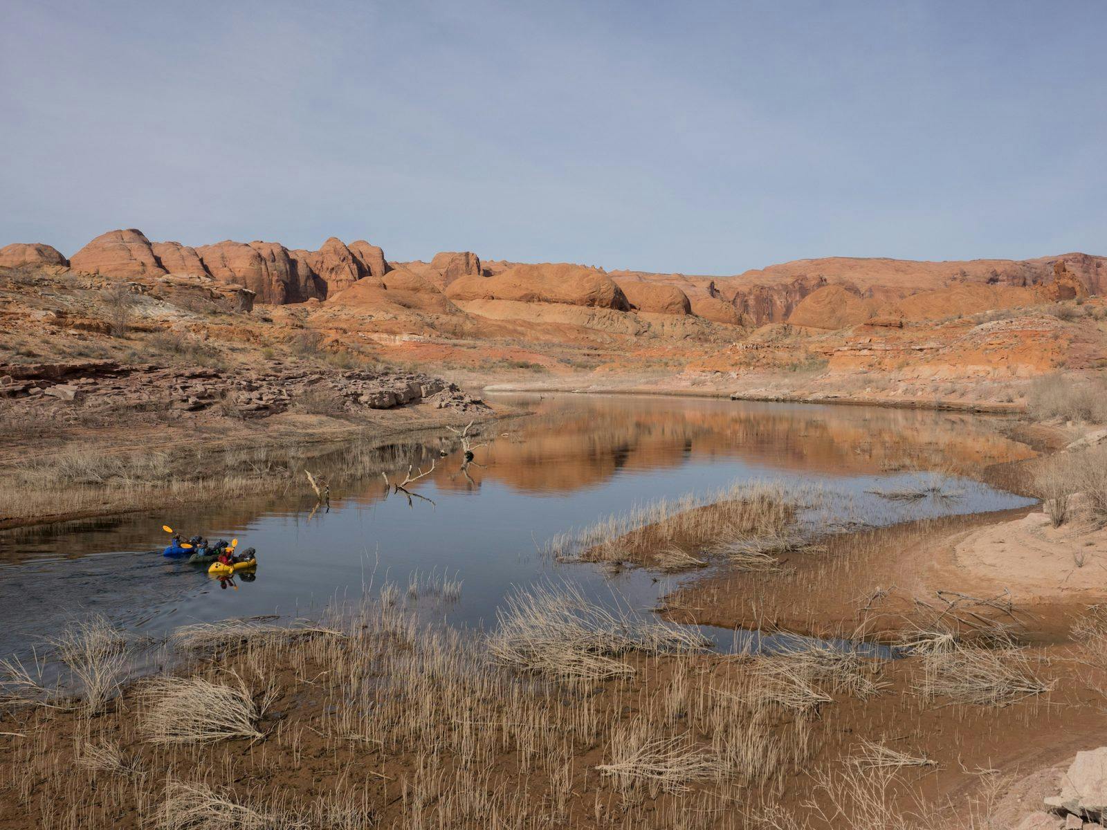 Paddling into a wild and desolate landscape.