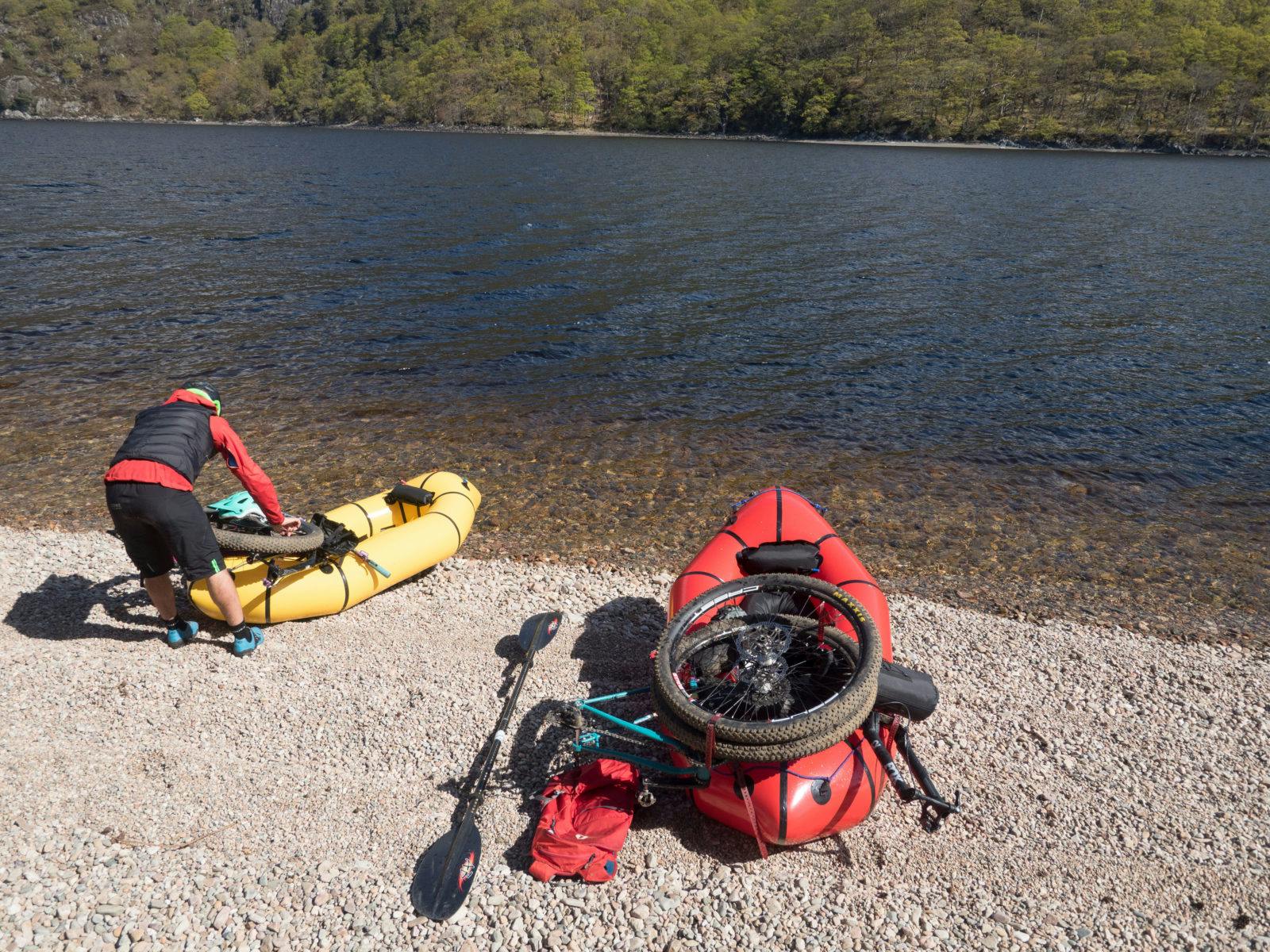 Huw Oliver and Annie Lloyd Evans packing bikes on their boats. Photo by Huw Oliver.