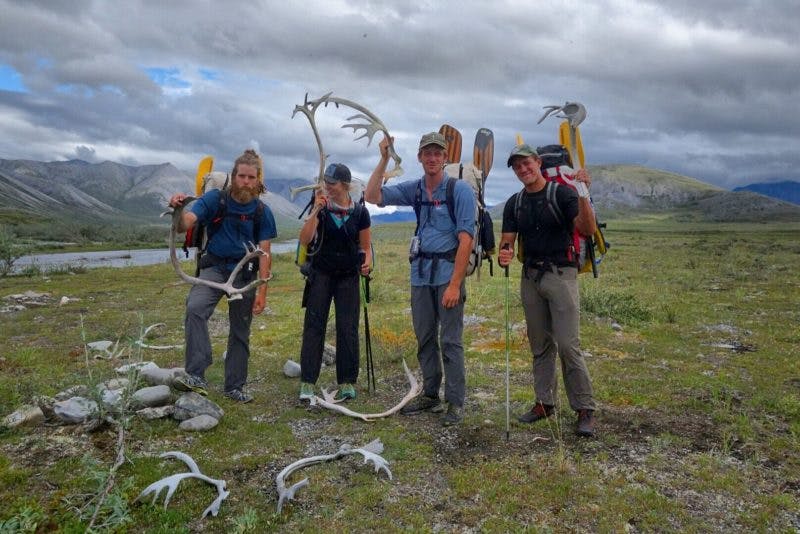 Group holding up caribou sheds. Photo by Tyler Marlow