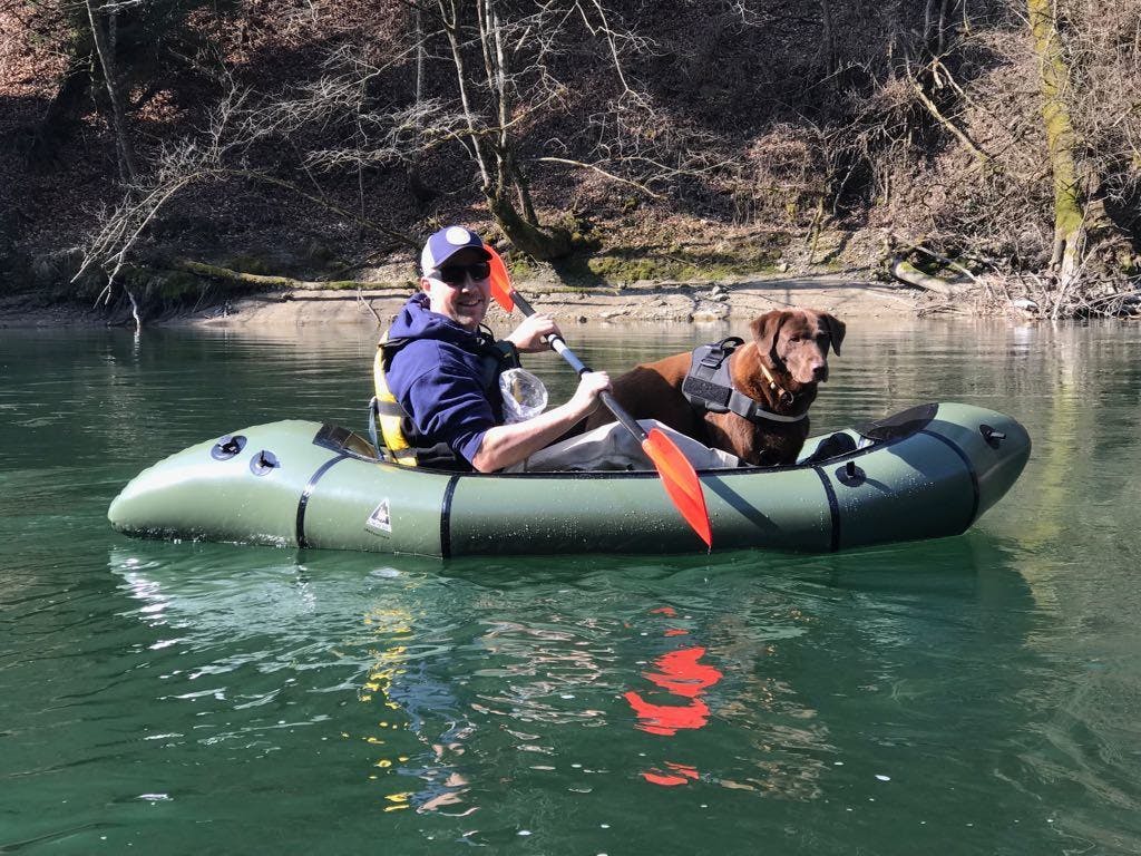 Stefan Oesterreicher: &#x201C;Wilcodog: Reuss River, Switzerland Wilco, the chocolate lab on his very first packrafting tour.&#x201D;