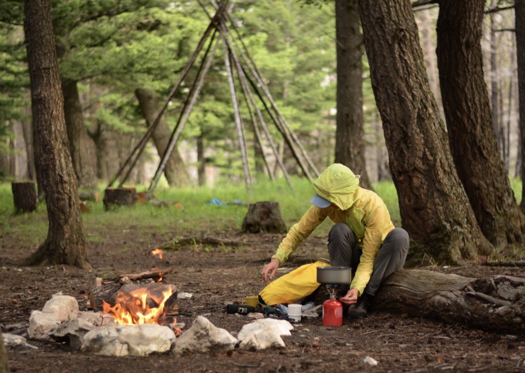 Camp for the night: An old camp with a fire ring and a tipi frame.