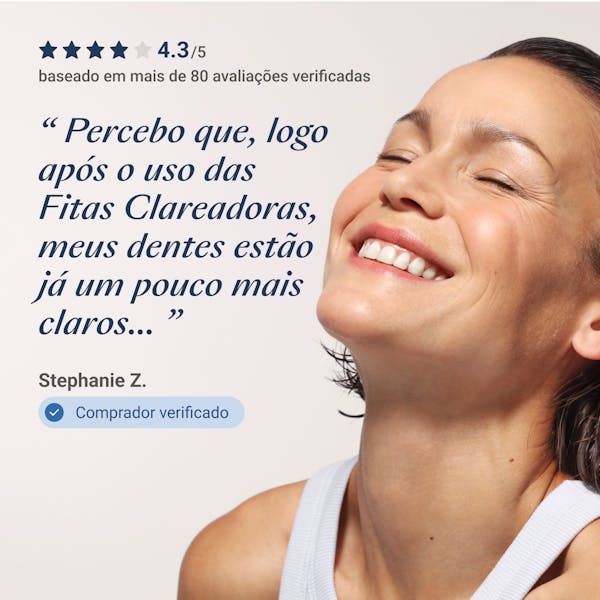Fitas Clareadoras ALPINE WHITE para clareamento dental, com tecnologia suíça comprovada, ideais para clarear os dentes em casa, sem sensibilidade e com resultados visíveis em apenas 3 dias.
