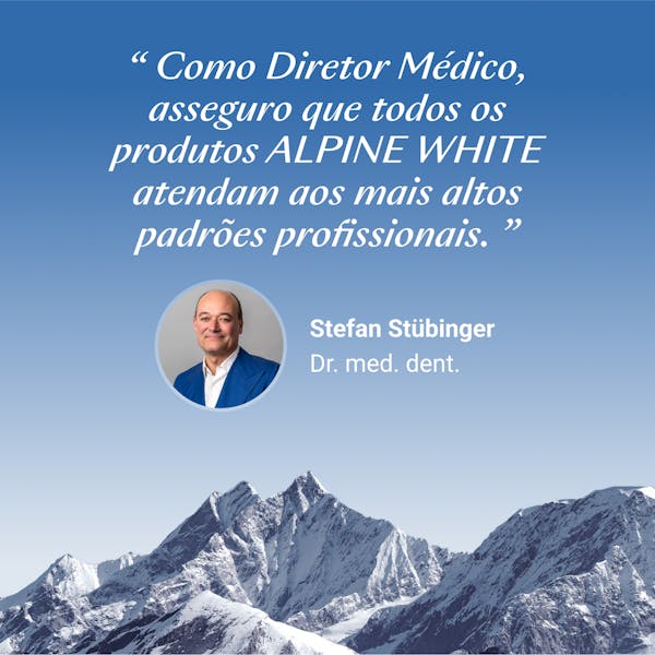 Fitas Clareadoras ALPINE WHITE para clareamento dental, com tecnologia suíça comprovada, ideais para clarear os dentes em casa, sem sensibilidade e com resultados visíveis em apenas 3 dias.