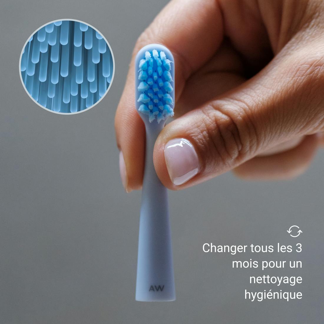 Têtes de brosse Alpine White pour brosse à dents sonique, avec poils souples antibactériens et forme compacte. Assurent un nettoyage efficace, doux pour vos dents et gencives. Développées en Suisse.