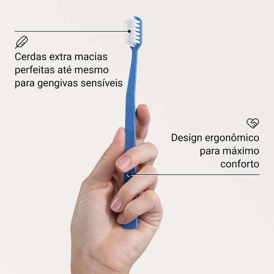 Escova Dental sustentável ALPINE WHITE com cerdas extra macias e cabo ergonômico feito parcialmente com palha de trigo. Ideal para gengivas sensíveis, proporcionando uma limpeza suave, eficaz e ecológica.