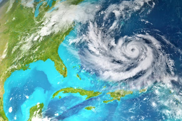 Hurricane in the Atlantic Ocean in space view