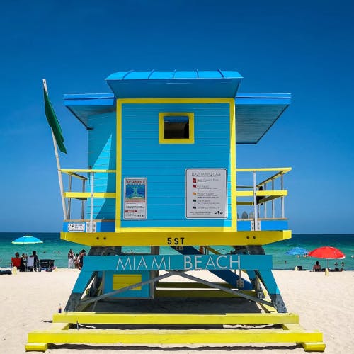 Miami beach - blue and yellow beach hut
