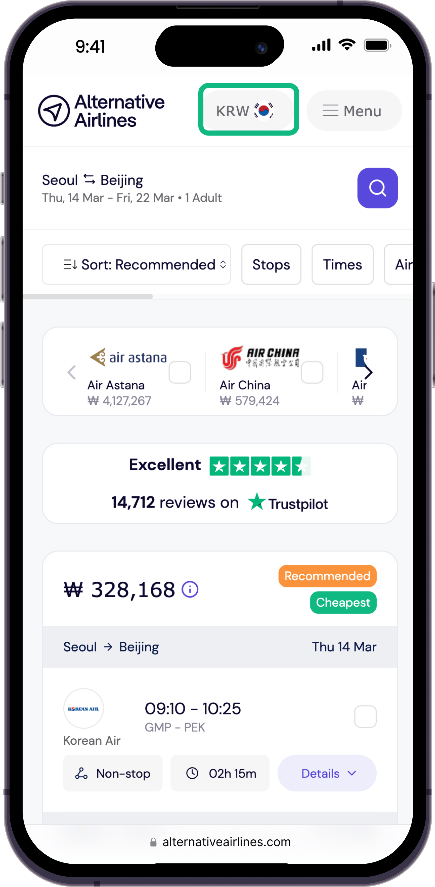 Book flights in Korean Won | Alternative Airlines