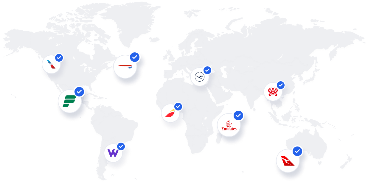 Map of world with our airlines