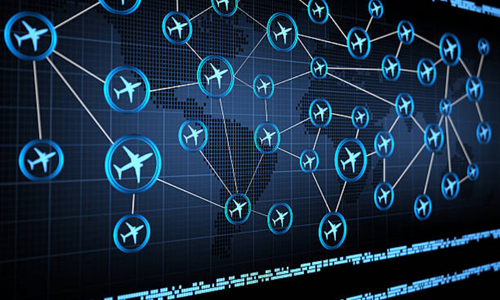 Image of map with aircraft icons dotted around different countries