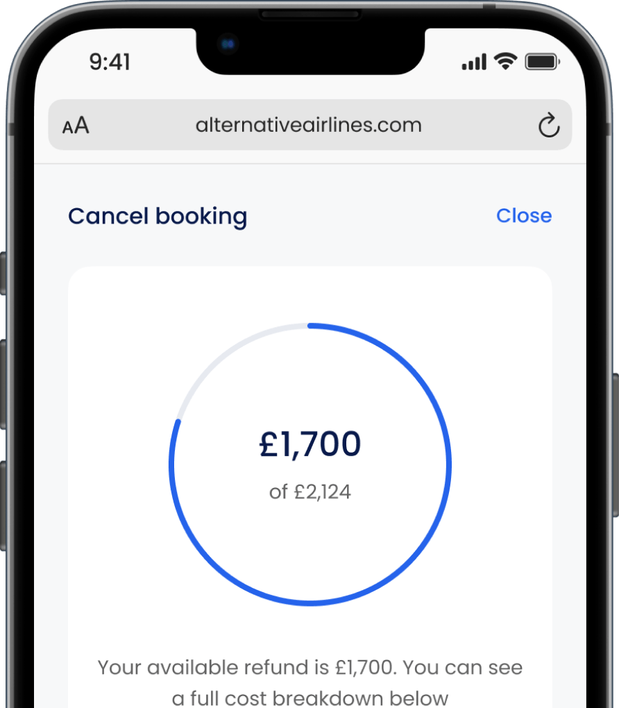 Screenshot of Alternative Airlines self service cancellation