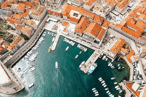 Aerial view of a harbour in Split, Croatia
