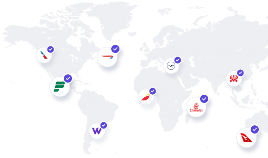 Airline logos on a map