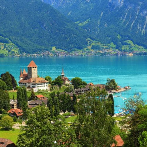 Town by a lake in Switzerland