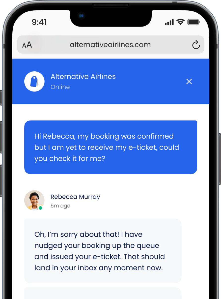 Screenshot of Alternative Airlines live chat