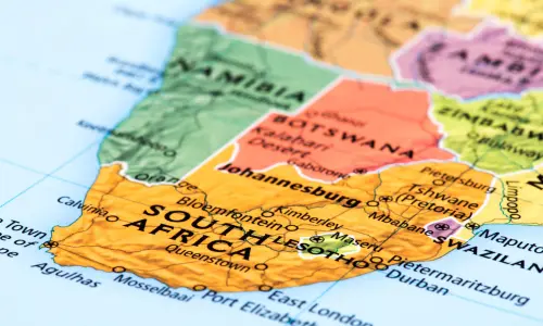 A map focusing on countries south of the African continent