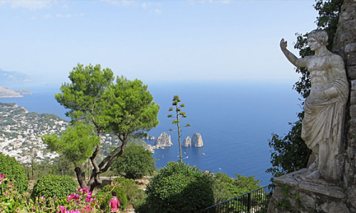 View from the top of Mount Solaro, showing stunning coastal landscape and turquoise sea