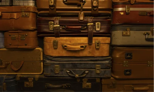 Vintage briefcases on top of each other