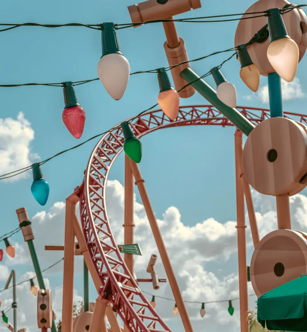 Rollercoaster tracks and lightbulbs in Universal Studios, Orlando