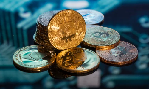 A bunch of crypto tokens on a table