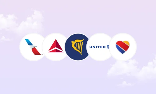 American Airlines, Delta, Ryanair, United and Southwest logos in a row