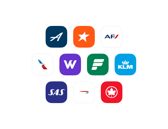 Airline logos including American Airlines, KLM and SAS
