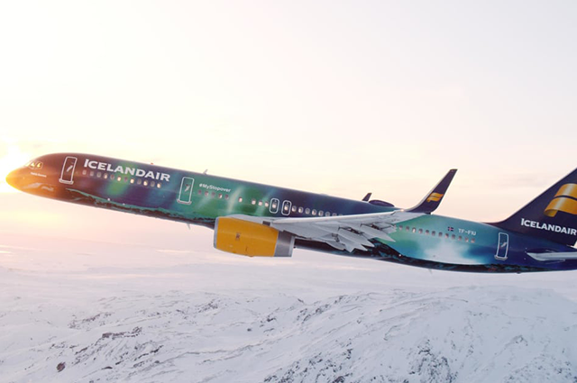 Icelandair aircraft in Northern Lights livery inflight. Photo credit Icelandair