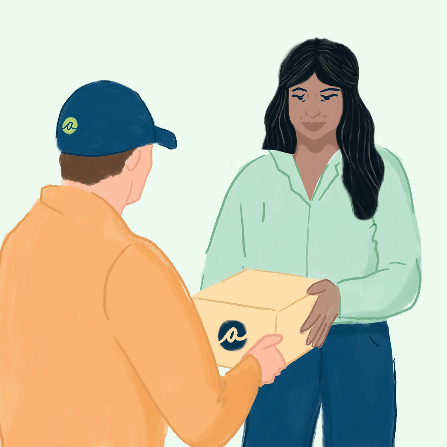 illustration of a courier delivering alto medications to our customer, by hand.