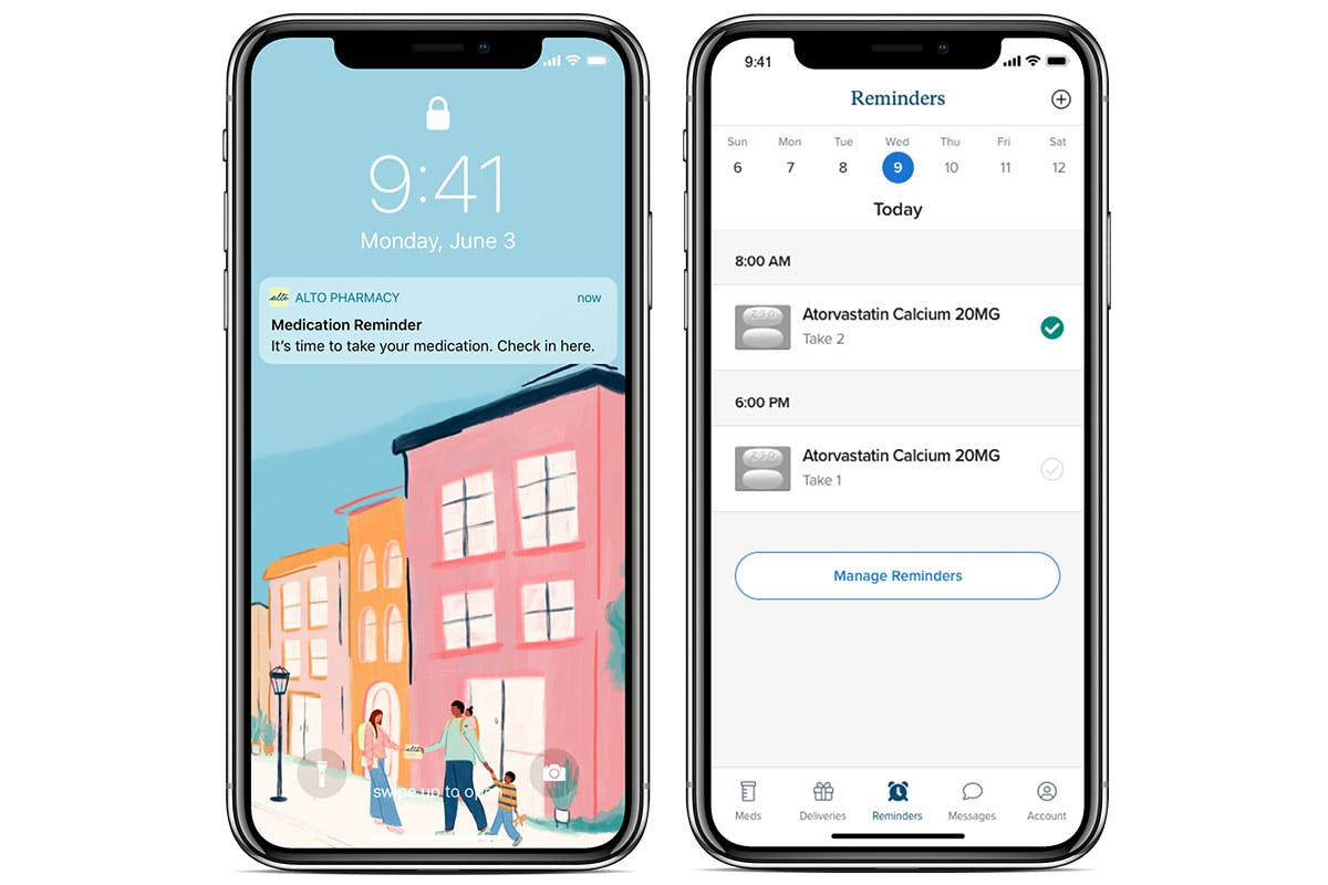 Alto's Reminders feature will alert you when it's time to take your prescription