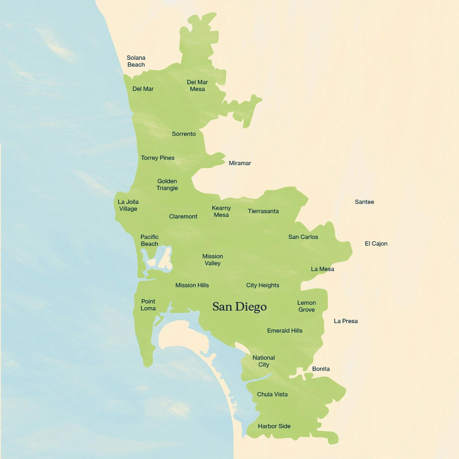 The San Diego courier service zone is shown in green