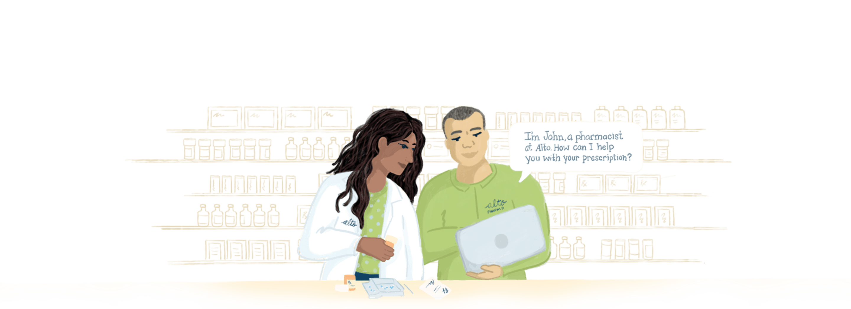 alto pharmacy hero illustration of a pharmacist