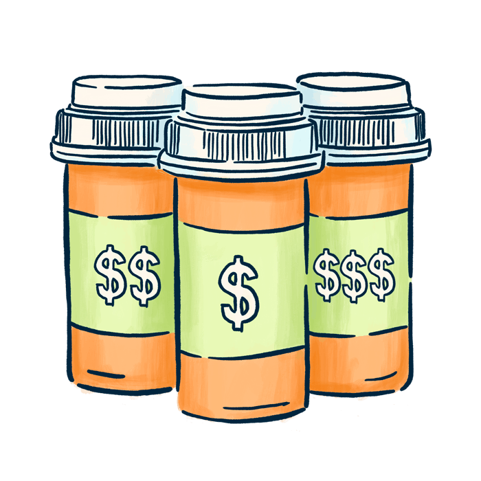 low prices on medication bottles - illustration