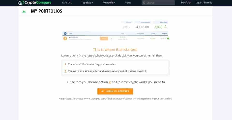 Crypto Compare crypto portfolio