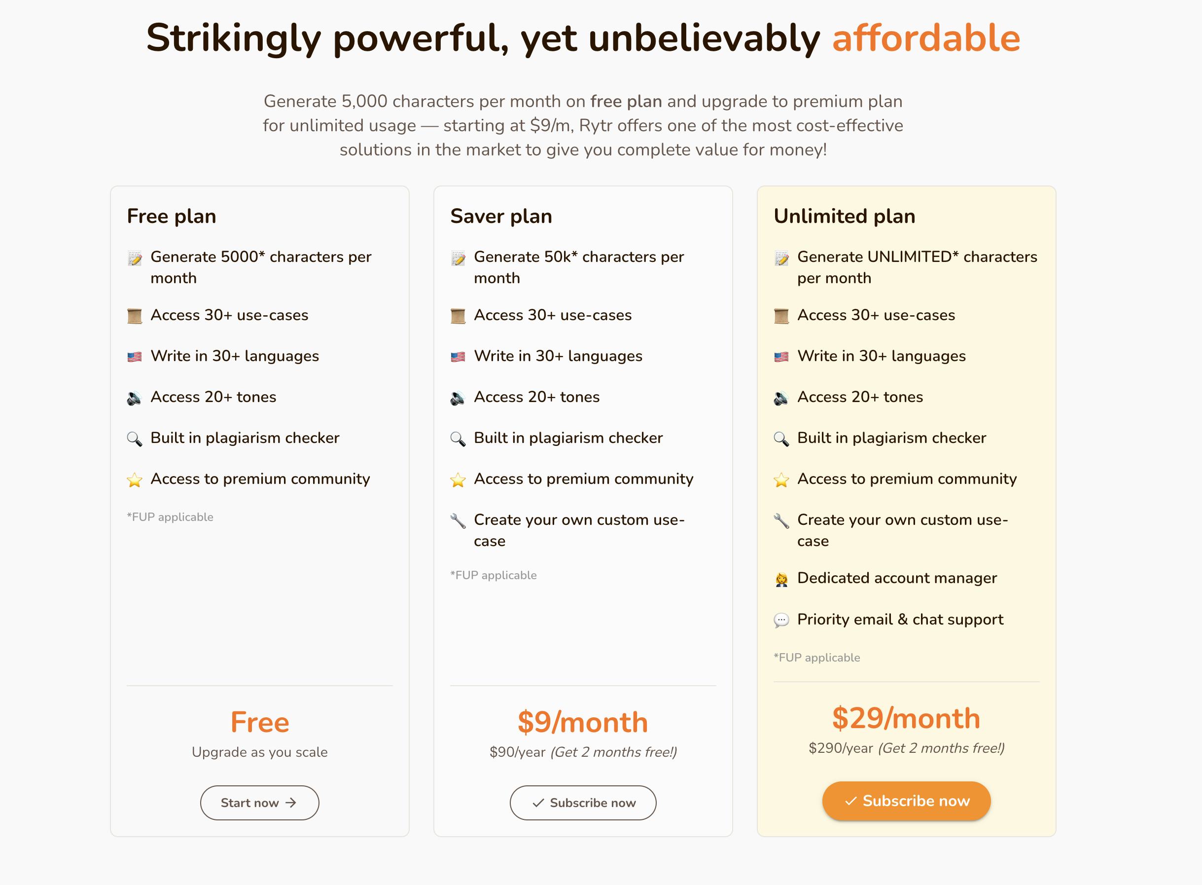 rytr pricing ai software