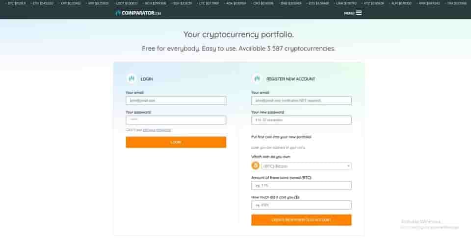 Coinparator cryptocurrency portfolio