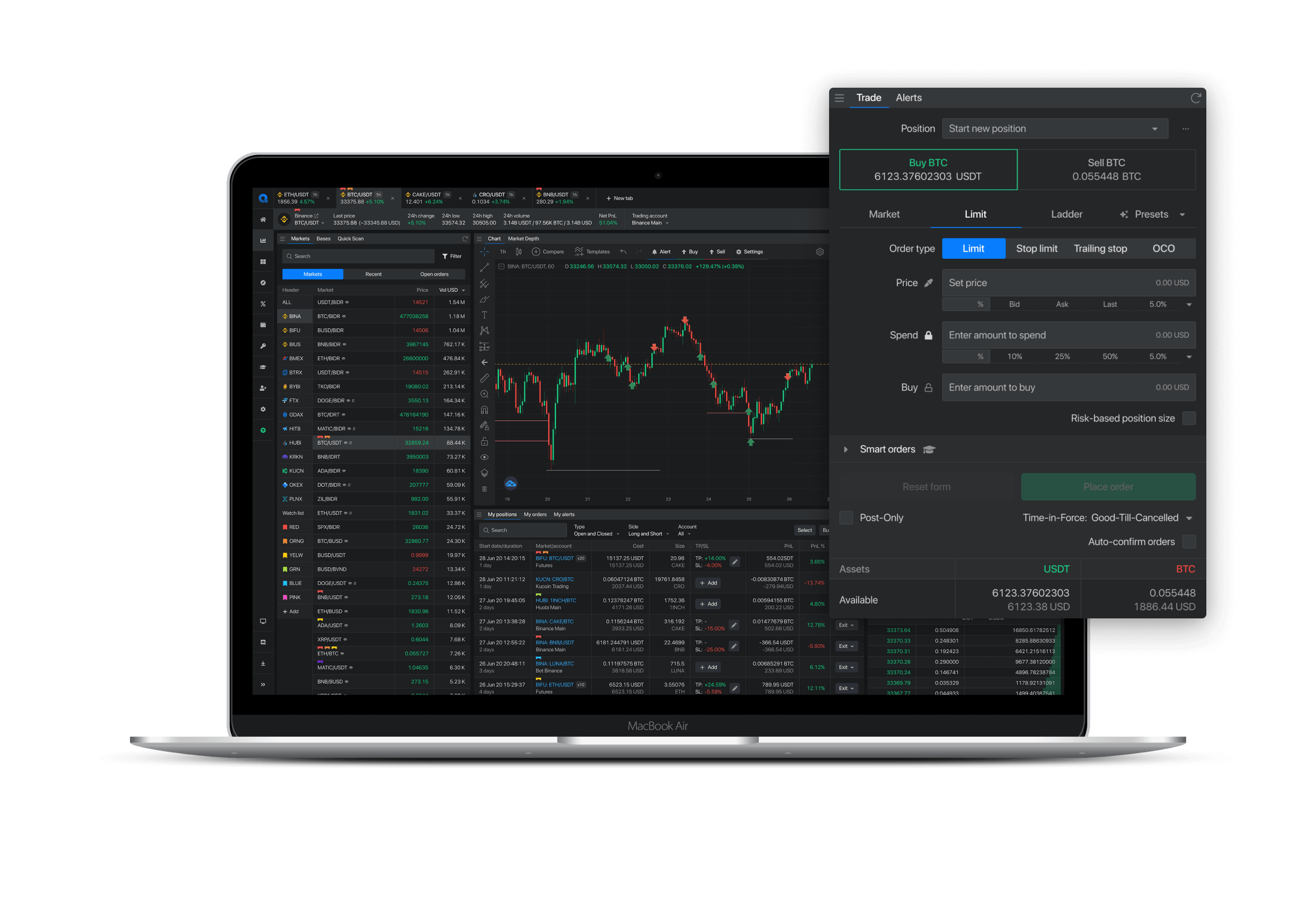 One interface to trade on multiple exchanges.