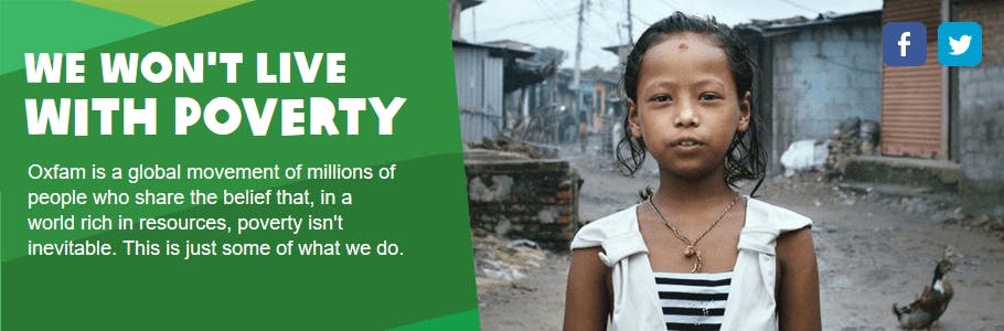 Inspirational Oxfam banner against poverty